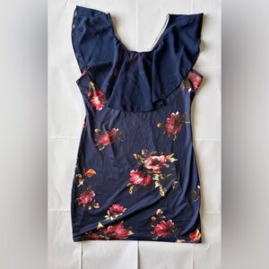 Navy Floral Ruffle Dress | Sleeveless | Feminine Summer Mini | Size M